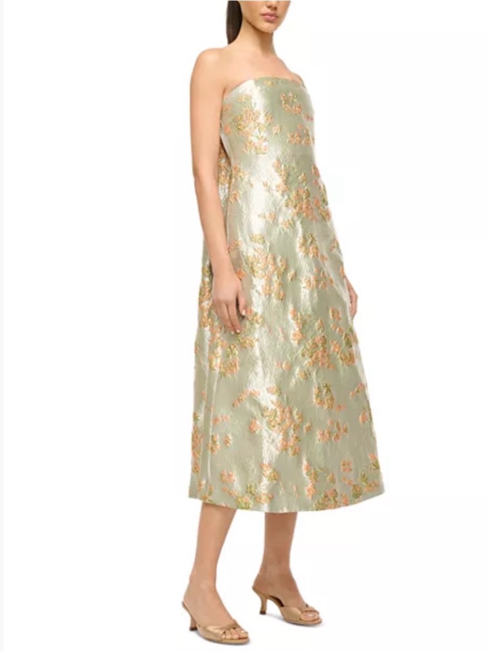 STAUD Kennedy Strapless Brocade Midi Dress size 8. - Picture 7 of 17